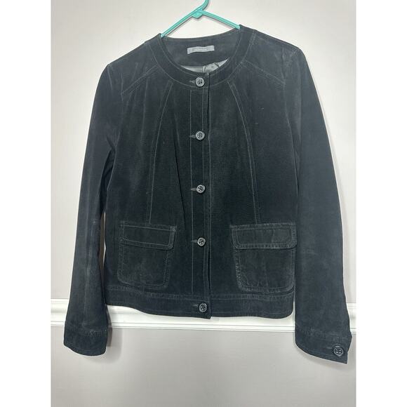 Liz Claiborne Suede Blazer Jacket Women's Medium Pockets No Collar Black - Picture 1 of 5